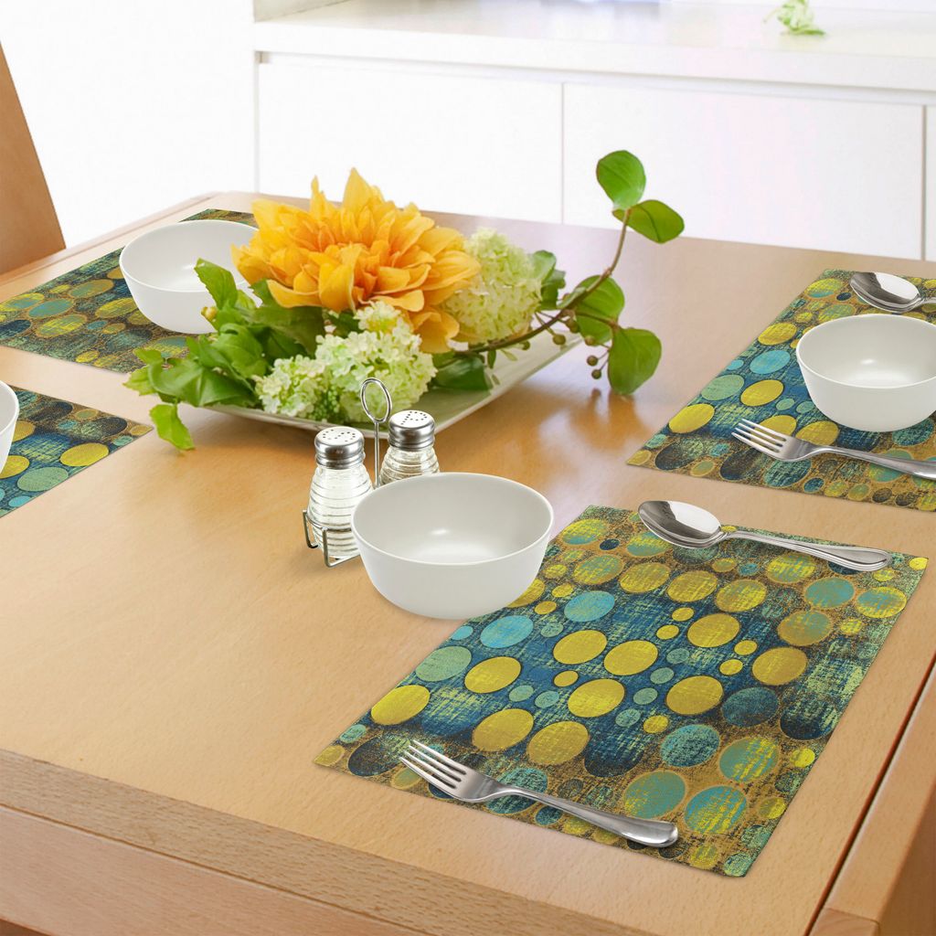 ABAKUHAUS Punktmuster Platzmatten, Polka Dots Muster im Stil der 60er Jahre Vintage Groovy scheinen Kreise und Punkte drucken, Tiscjdeco aus Farbfe...