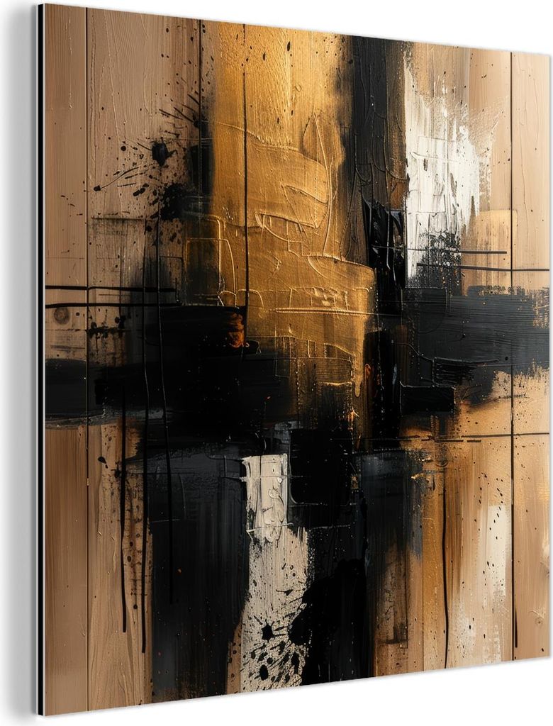 MuchoWow Wanddekoration Metall Metallbild Wandkunst 90x90 cm Modern - Schwarz - Gold - Farbe MuchoWow Aluminium Gemälde - Dekoration - Industrial ...