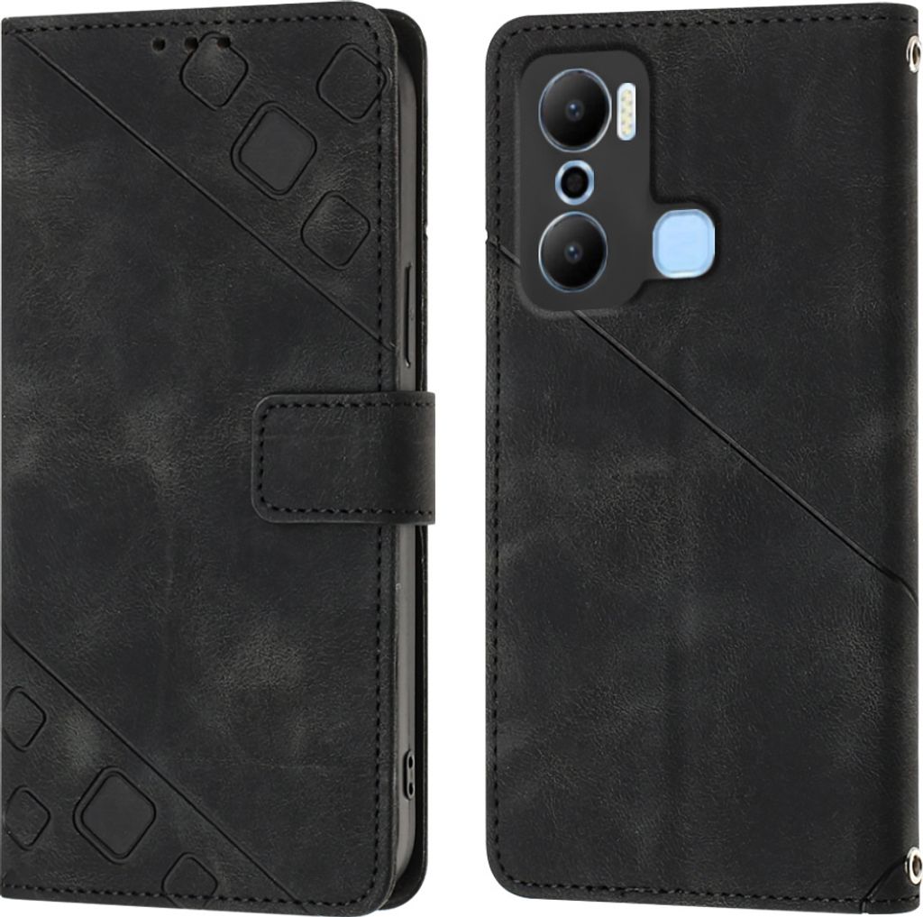 Hülle für Infinix Hot 20 Play Prägung Flip Leder Brieftasche Schutzhülle mit Ständer Schwarz