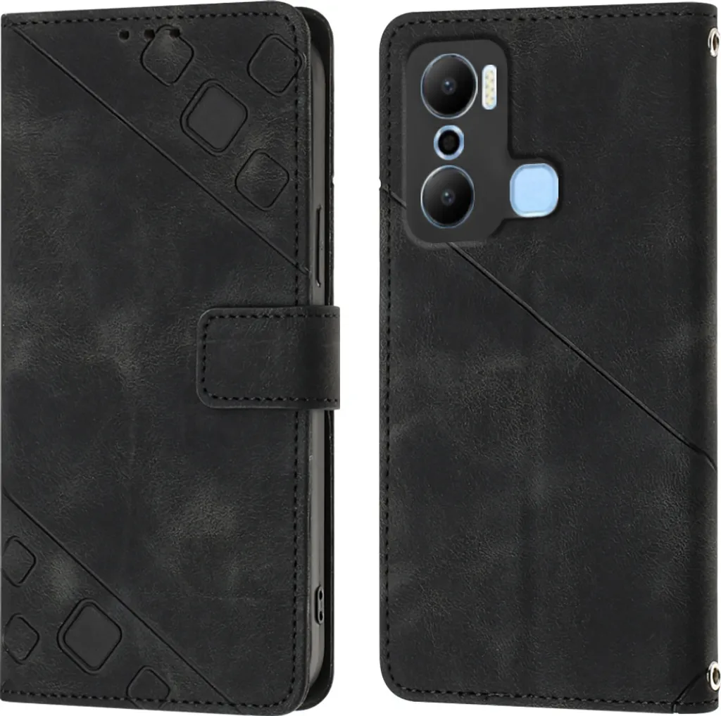 Custodia per Infinix Hot 20 Play in rilievo Custodia a portafoglio in pelle flip con funzione stand Nero