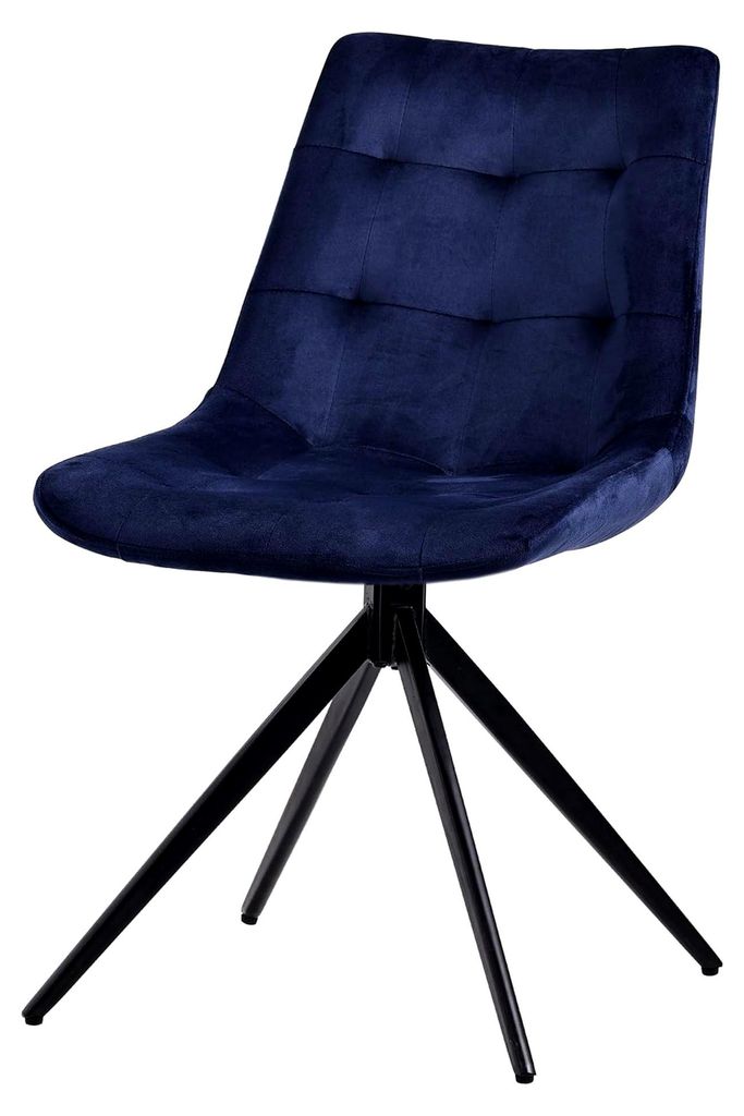 Esszimmerstuhl Merna I Gepolsterter Küchenstuhl mit Schwenkfunktion I Polsterstuhl mit Rückenlehne, Farbe: dunkelblau, Material: Samt