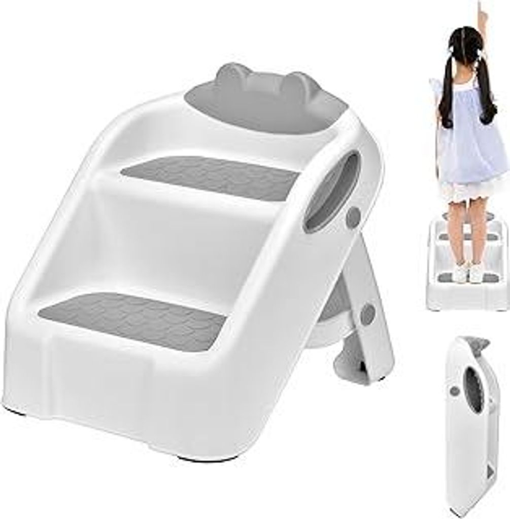 Tritthocker Kinder 2 Stufen, Klappbar Hocker Kinder, Anti-Kipp Trittschemel für 1-3 Jahren Baby Kinderhocker für Badezimmer und Küche