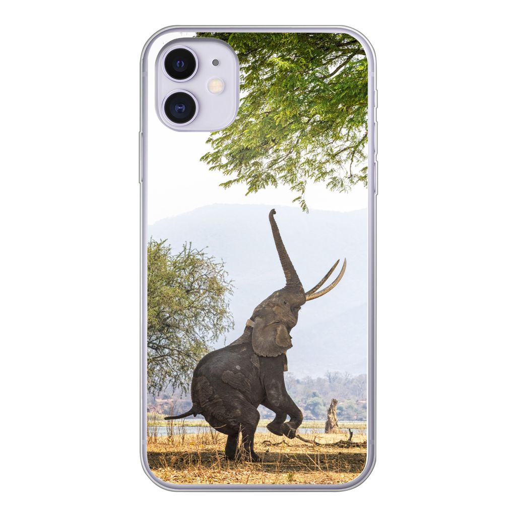 MuchoWow Handyhülle Schutzhülle Hülle für iPhone 11 Elefant - Baum - Blätter Silikon Softcase Handy Hülle - Handytasche