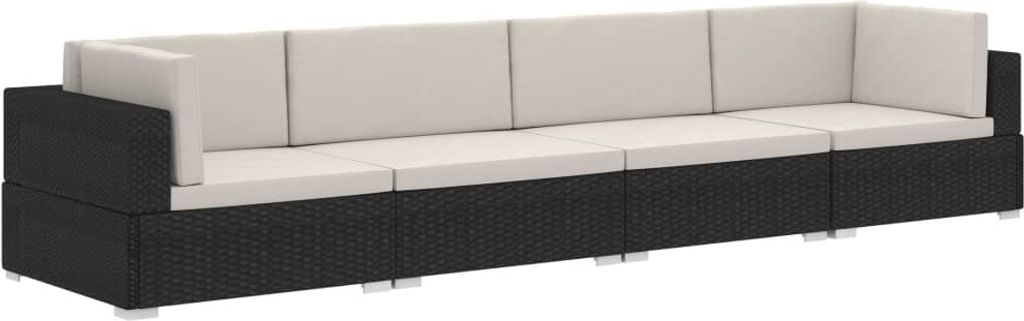 vidaXL 4-częściowa sofa ogrodowa z poduszkami z czarnego Zdjęcie produktu 