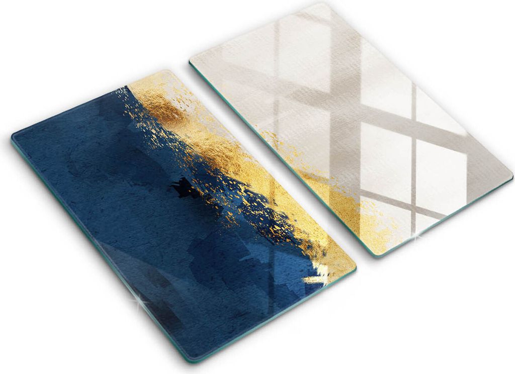 Glasschneideplatte - Herdabdeckplatte - 2x30x52 cm -Schneidebrett - Spritzschutz -Abstraktion Gold