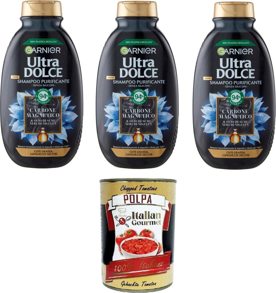 G. Ultra Dolce Shampoo Purificante e Idratante Carbone Magnetico, Reinigendes und feuchtigkeitsspendendes magnetisches Aktivkohle-Shampoo, 3x250 ml...