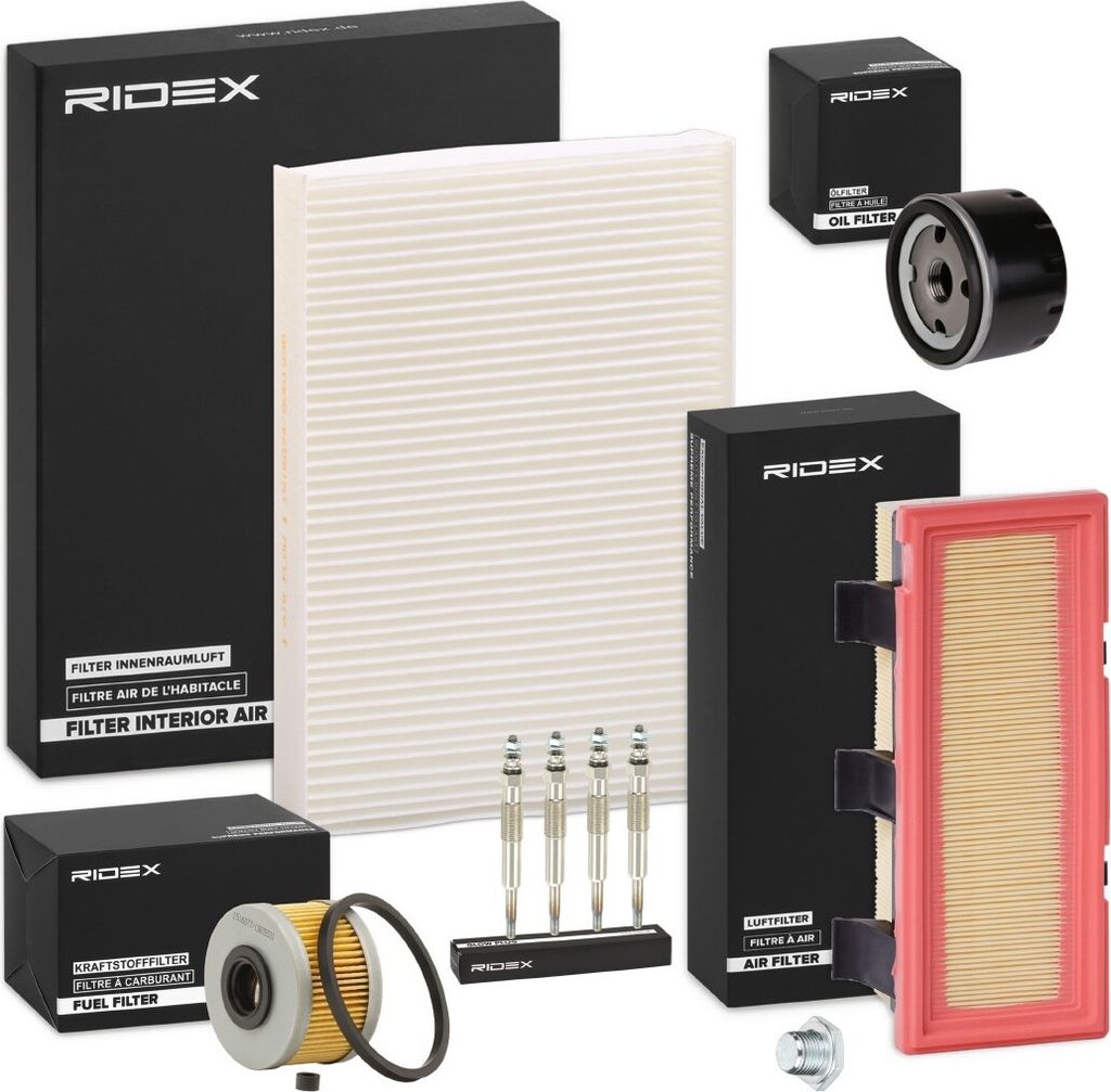 RIDEX Inspektionspaket Filterset für RENAULT CLIO II (BB0/1/2, CB0/1/2) KANGOO (KC0/1) KANGOO Express (FC0/1) CLIO II Kasten (SB0/1/2) Thalia I (LB)