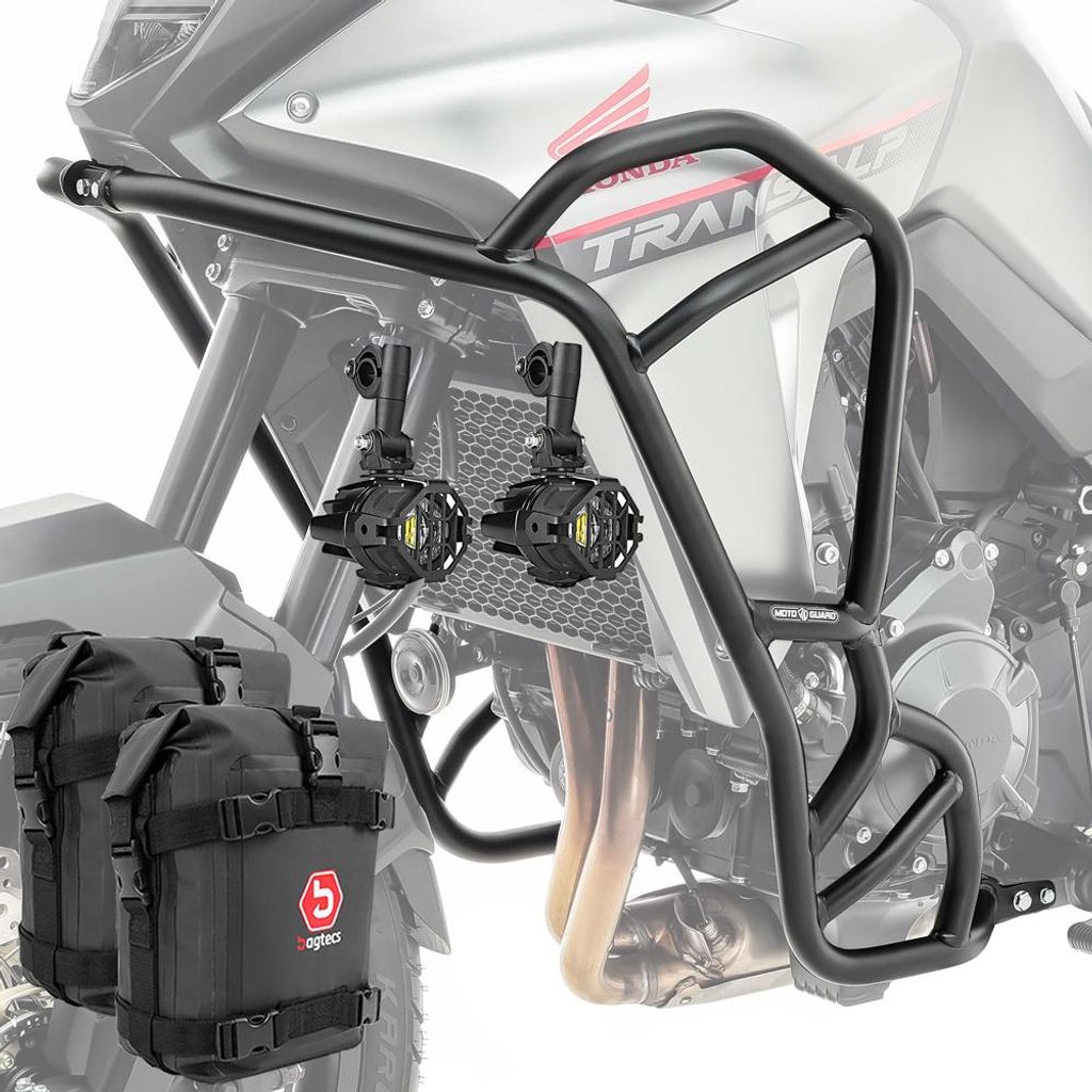 Set Sturzbügel + Scheinwerfer + Tasche für Honda Transalp XL 750 23-25