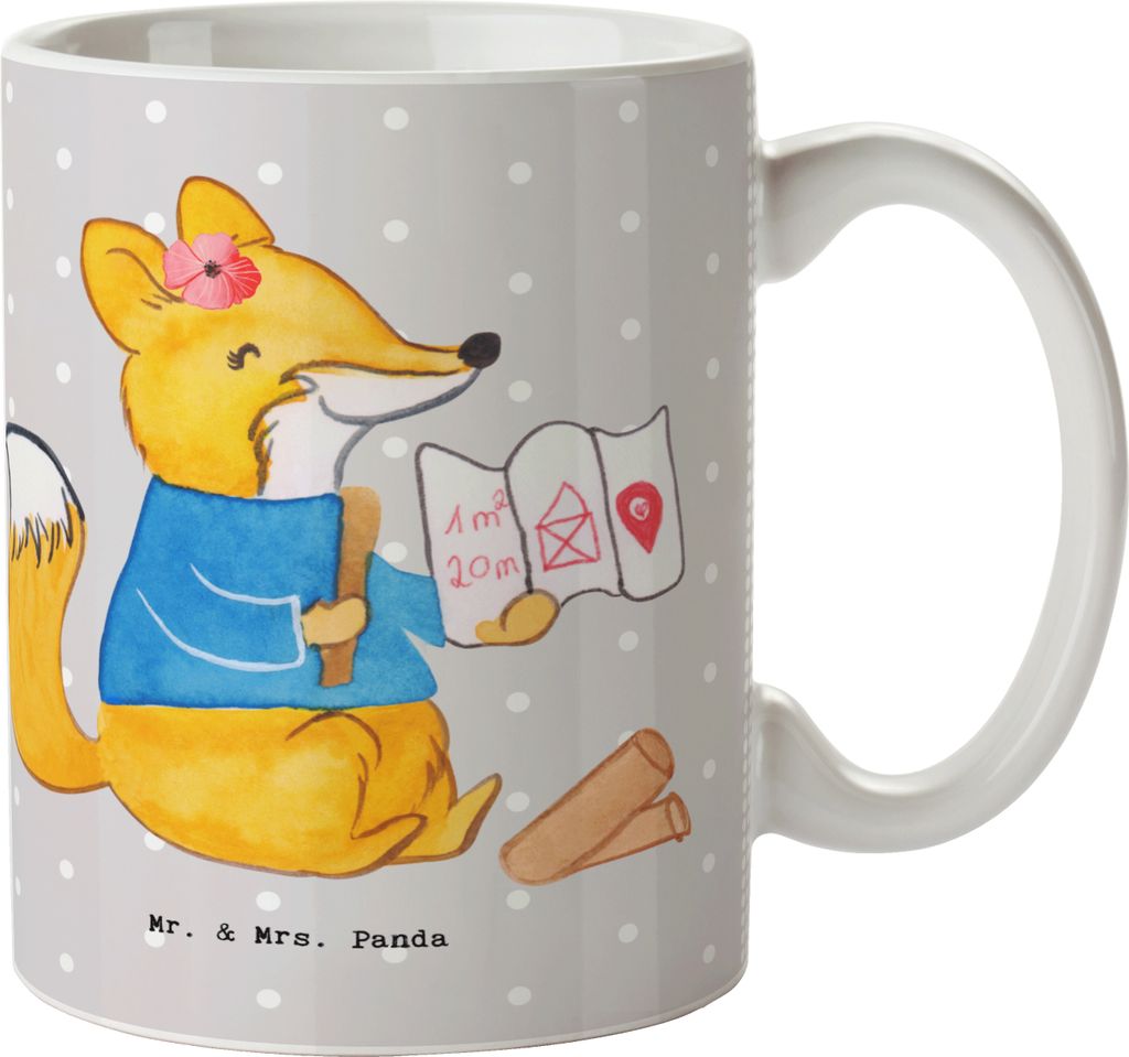 Mr. & Mrs. Panda Becher Architektin Herz - Grau Pastell - Geschenk, Jubiläum, Innenarchitektin, Zeichnung, Tasse, Fuchs, Begabt, Teetasse, Kaffeet...