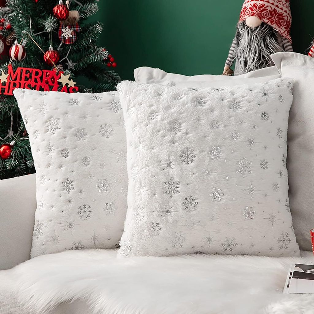 Christmas Cushion Covers Cuddly Cushion Fluffy Snowflakes Decorative Cushion Sofa Cushion Plush Cushion Couch Cushion Cover Decorative Cushion for ...