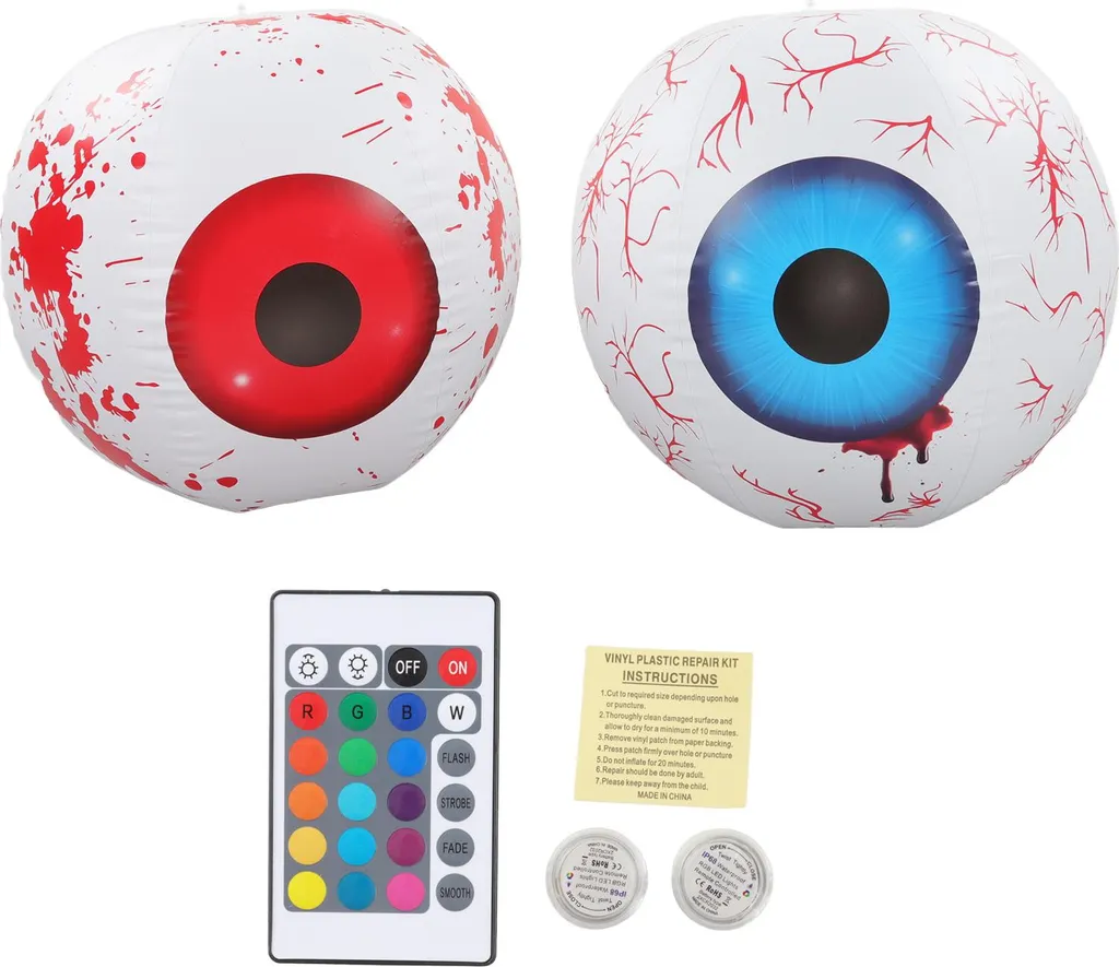 Décoration Halloween Étanche : 2 Yeux Gonflables LED pour Pluie et Vent