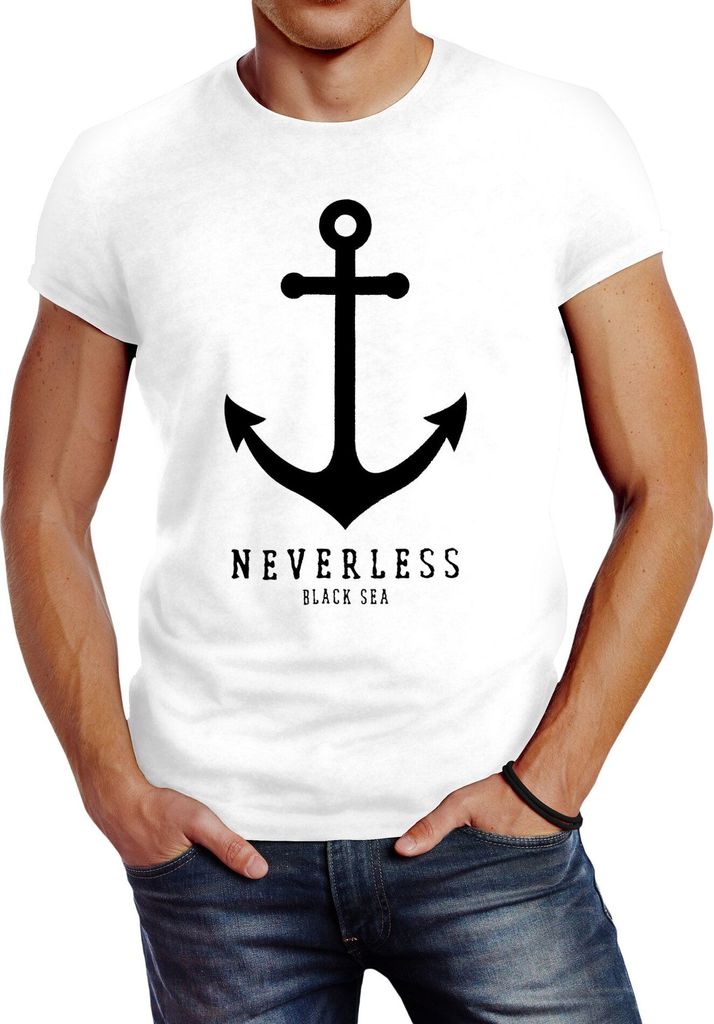 Herren T-Shirt Anker Nautical Sailor Segeln Slim Fit Neverless weiß 4XL