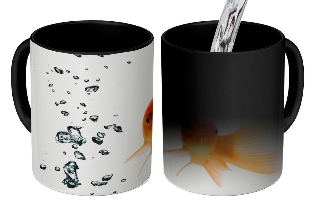 KitchenYeah Zauber Tasse Zaubertasse Magic Goldfisch - Wasser - Weiß 350 ml Farbwechsel Becher Geschenk Geschenkidee - Magic-Tasse - Fototasse -...