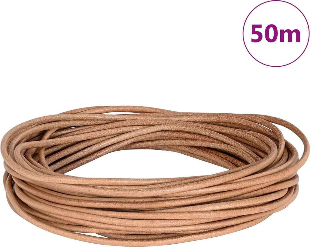 vidaXL Cordon en cuir véritable marron Ø3 mm x 50 m pour maroquinerie