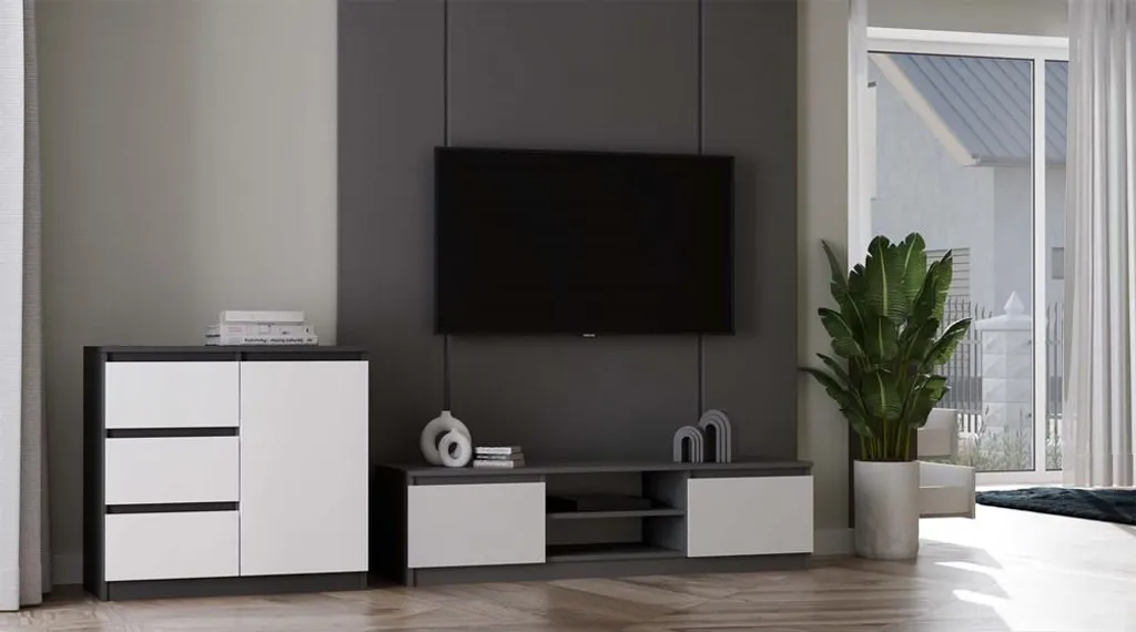 Commode étroite ELBE Anthracite et Blanc - Meuble de Rangement Gain de Place - 2