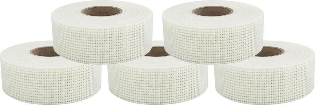 Robustes Gitterband selbstklebend für Trockenbau und Rissreparaturen – 5 Rollen weiß 100mm x 45m