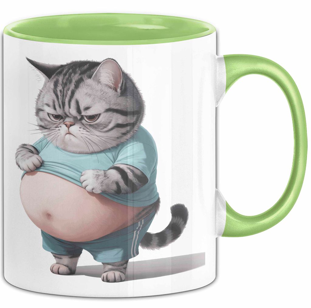 Dicke Fette Katze Kätzchen Besitzer Tasse Becher Geschenk Lustige Geschenkidee Spruch (Grün)