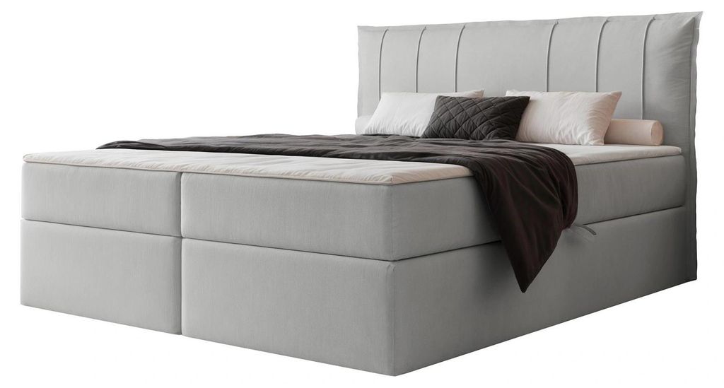 Boxspringbett TERENZO 140x200 Paneel-Optik Bettkasten Bonellmatratze Taubengrau