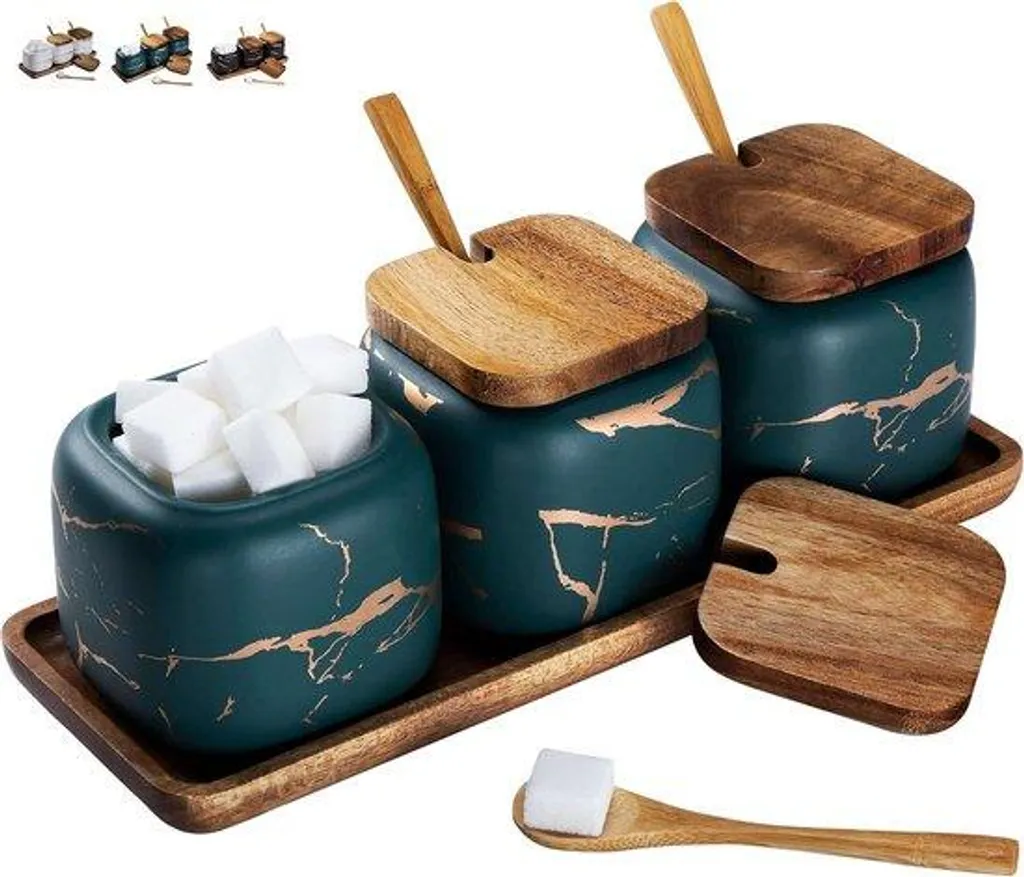 Pots à épices en céramique pour organisation cuisine design émeraude