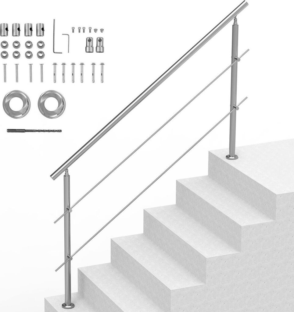 70.9in Handrails for Outdoor Steps 2 Crossbars Staircase for Porch Deck