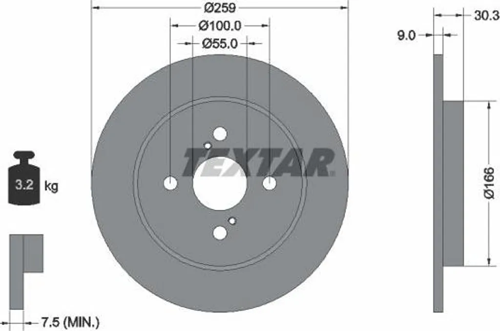Textar 92156300 Disque de Frein Arrière pour Toyota Yaris et IQ OE 424310D110