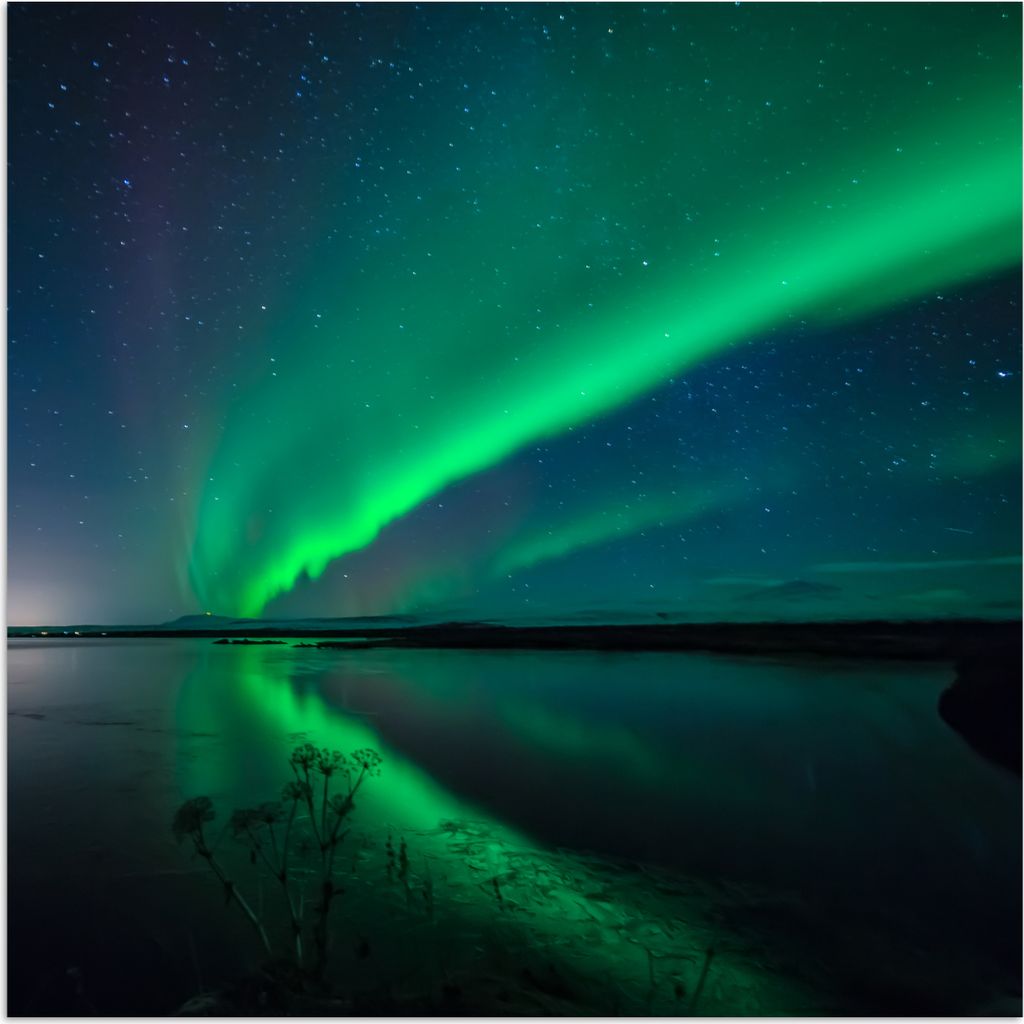 MuchoWow Poster Nordlicht - Island - Sternenhimmel - Grün - Wasser 30x30 cm - Wandposter - Printing