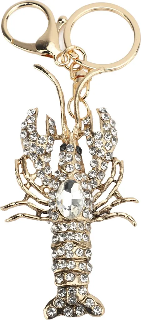 Portachiavi aragosta con strass, in lega di zinco, scintillante, accessorio da borsetta scintillante per donne e ragazze, bianco