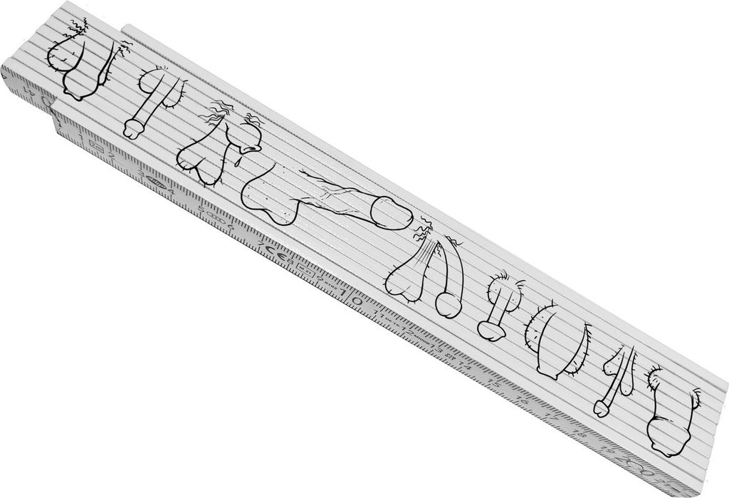 Meterstab aus Holz mit Penis Motiv - Verschiedene Glieder im bekannten Comic