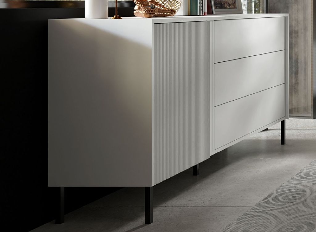 Kommode 3 MIA 145 cm mit geriffelte Fronte mit Schubladen Produktbild 