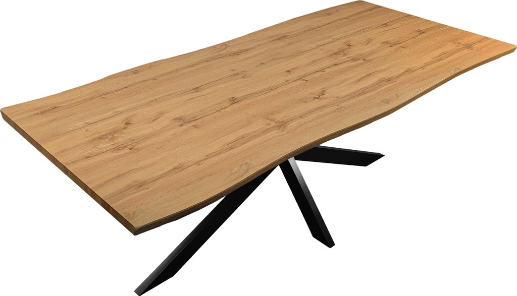 Esstisch Josy | 220 x 100 cm | Holz Nussbaum-Optik | Spider-Gestell Metall schwarz | 40 mm Tischplatte mit Baumkante | Tisch für Esszimmer & Küche