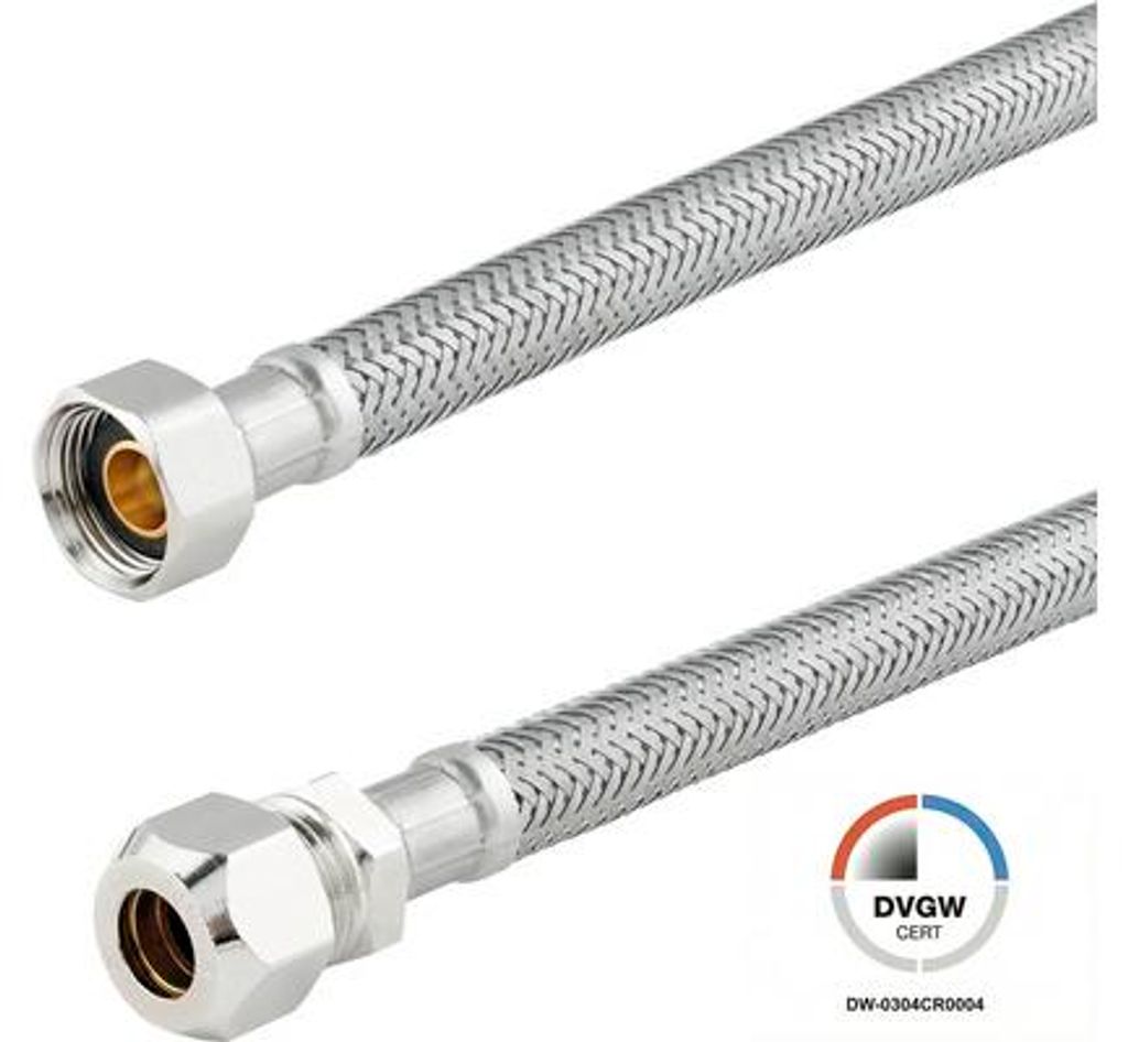 veporit Flexschlauch 3/8 IG x 3/8" AG mit Quetschverschraubung 10 mm x 100 mm DVGW "