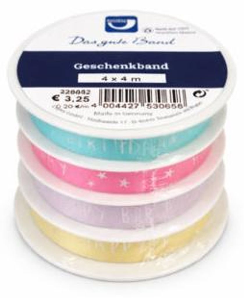 Horn Geschenkband Happy Birthday Pastell 4 m 4er Set | 24 Stück