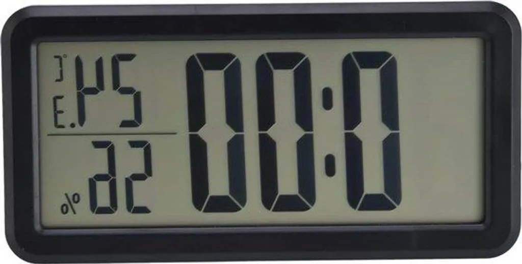 Horloge murale digitale à écran LCD - Réveil numérique plat noir mat