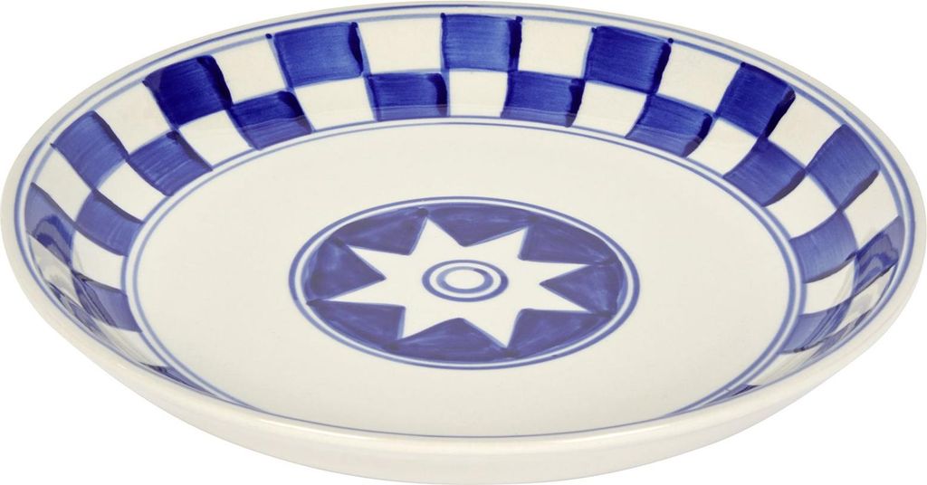 Küchenkaro Speiseteller Keramik, handgemalt creme/blau, D Produktbild 