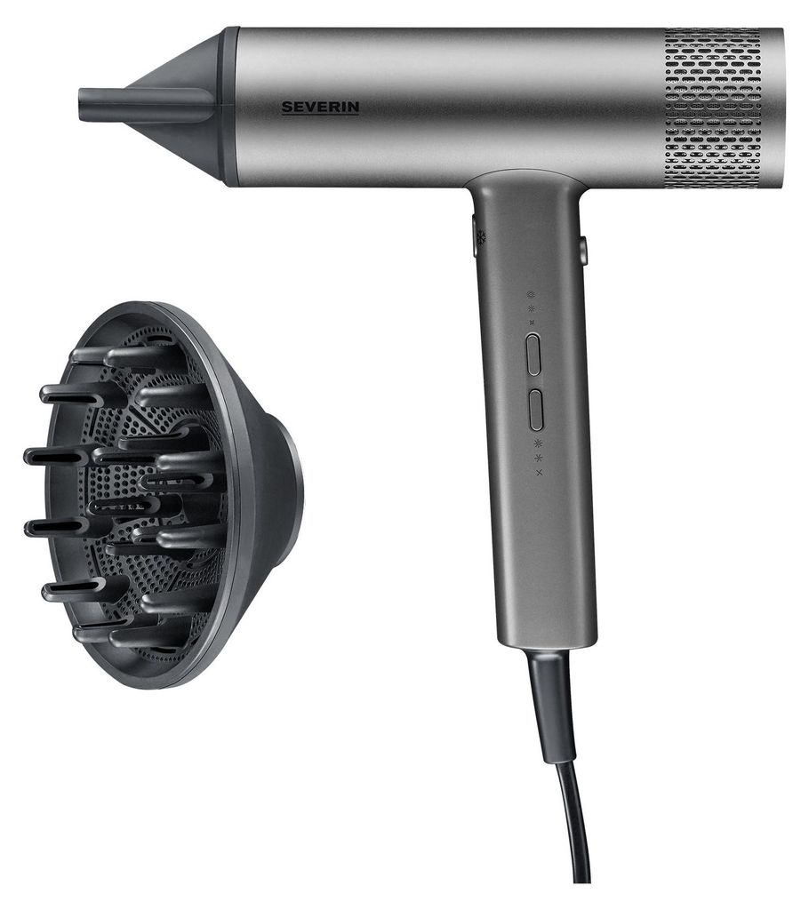 Severin Haartrockner, leistungsstarker Föhn mit BLDC-Motor, Ionic-Technologie, Diffusor & Konzentrator, 2.000W, anthrazit, HT 0169, S-Style Speed Pro