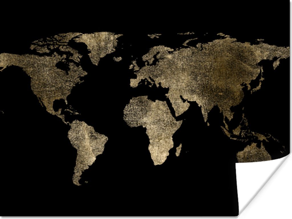 MuchoWow Poster Weltkarte - Gold - Schwarz - Erde - Luxus 40x30 cm - Plakate für die Wände - Poster Wohnzimmer