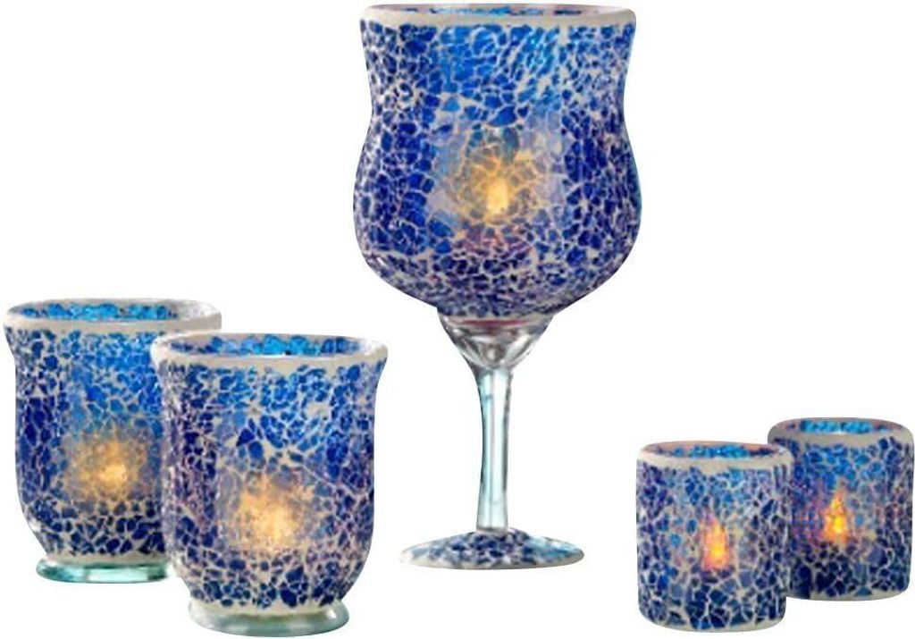 Splitter Mosaik Gläser 5tlg. in lila, dekorative Teelichthalter Set, 5 Stück Mosaik Kerzenhalter aus Glas Kerzenständer, Romantischer Kerzenleuc...