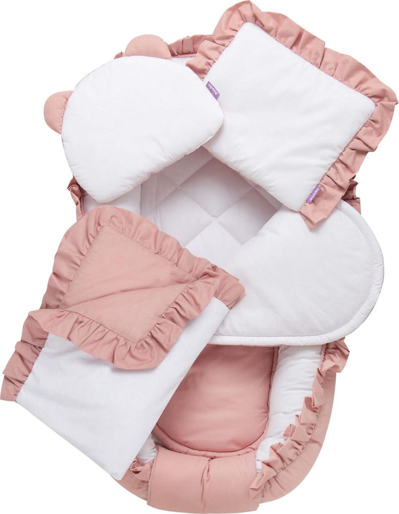 Pastel Pink 5-teiliges Set Comfort - Babynest, Schlafbereich, Randbreite, Kissen, Decke, Matratze