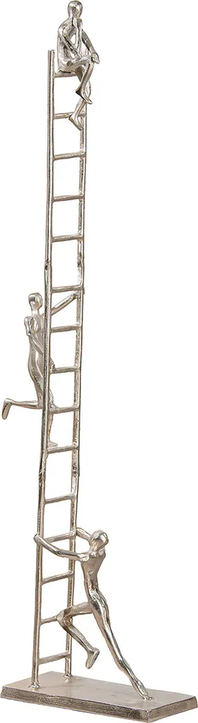 Grande Statue Décorative en Métal Argenté Design Homme sur Échelle
