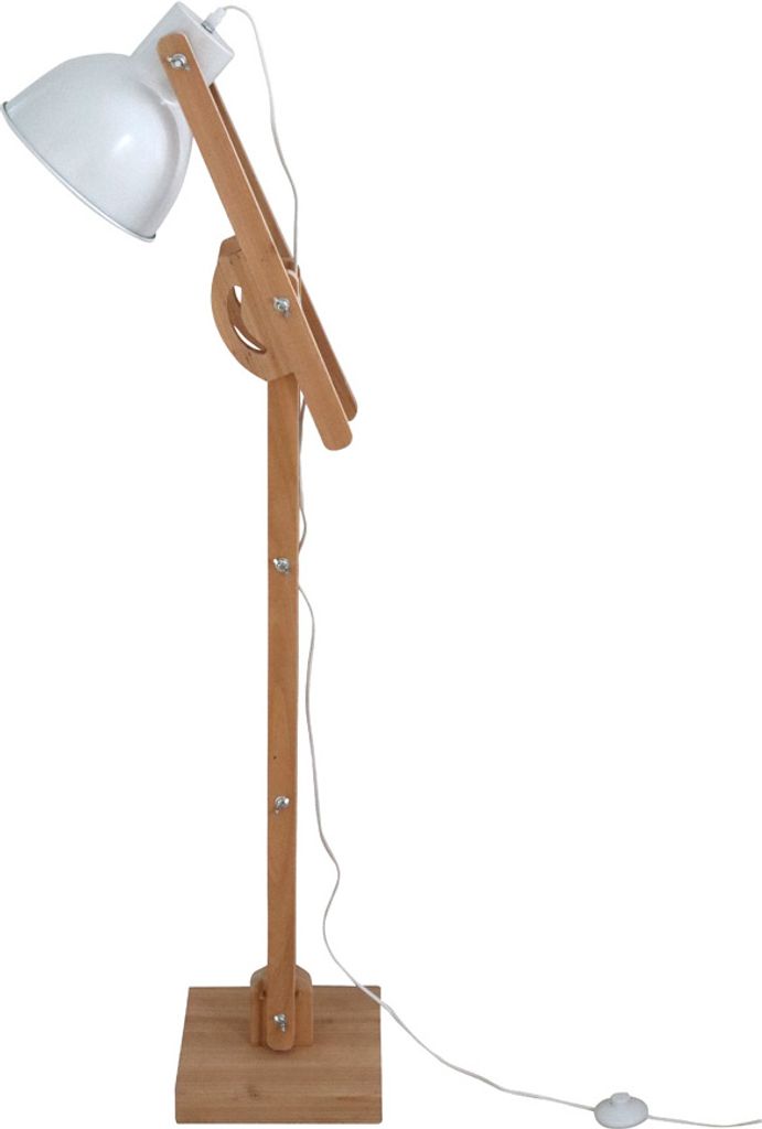 Stehlampe BELFORD natur weiß aus Holz und Metall Gelenkarmlampe Strandhaus