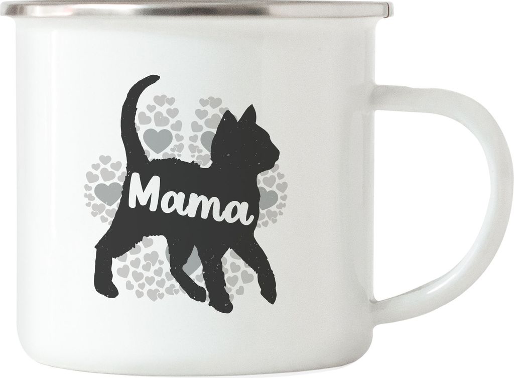 Katzen Mama Emaille-Tasse Katzenbesitzer Katzenmama Geschenk Katzenliebhaber Katzenbesitzer Katzen Muttertag Kaffeetasse