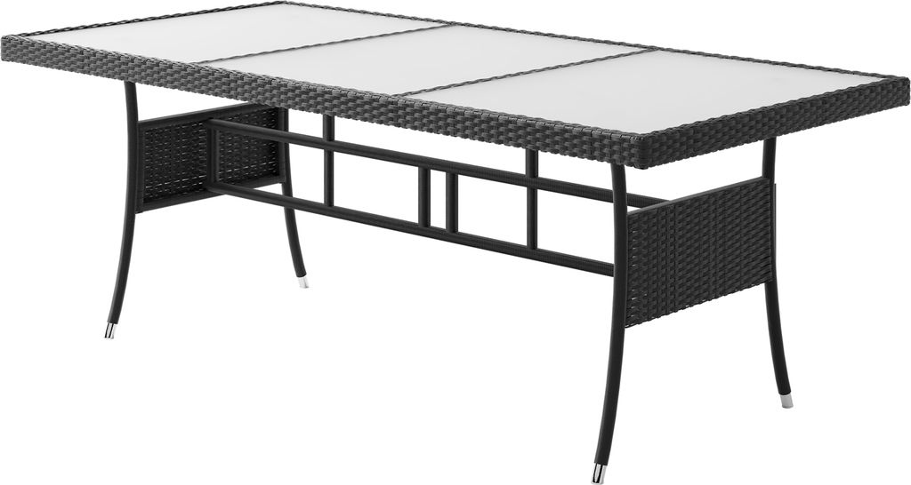 CASARIA Polyrattan Gartentisch 190x90x75 cm mit Milch-Glasplatte Wetterfest Höhenverstellbar UV-beständig Garten Terrasse Innen Möbel Esstisch...