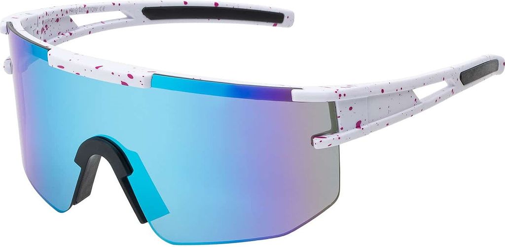 Uni Sonnenbrille 80er Fahrradbrille Sport Brille Retro verspiegelt Blau/Lila-Weiß
