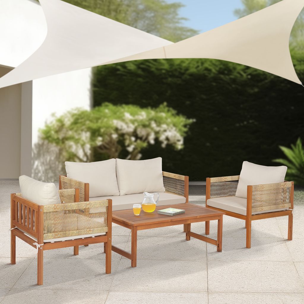 Gartenmöbelset 'Cannole' 4-tlg. aus Akazienholz und Polyrattan Holzfarben