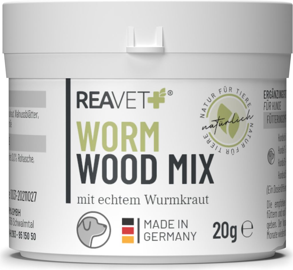 REAVET Wurm-Kraut Pulver 20g – für Hunde, mit echtem Wurmkraut (Artemisia Absinthium) in rezepturbasierter Pflanzenformel, geeignet für Hunde A...