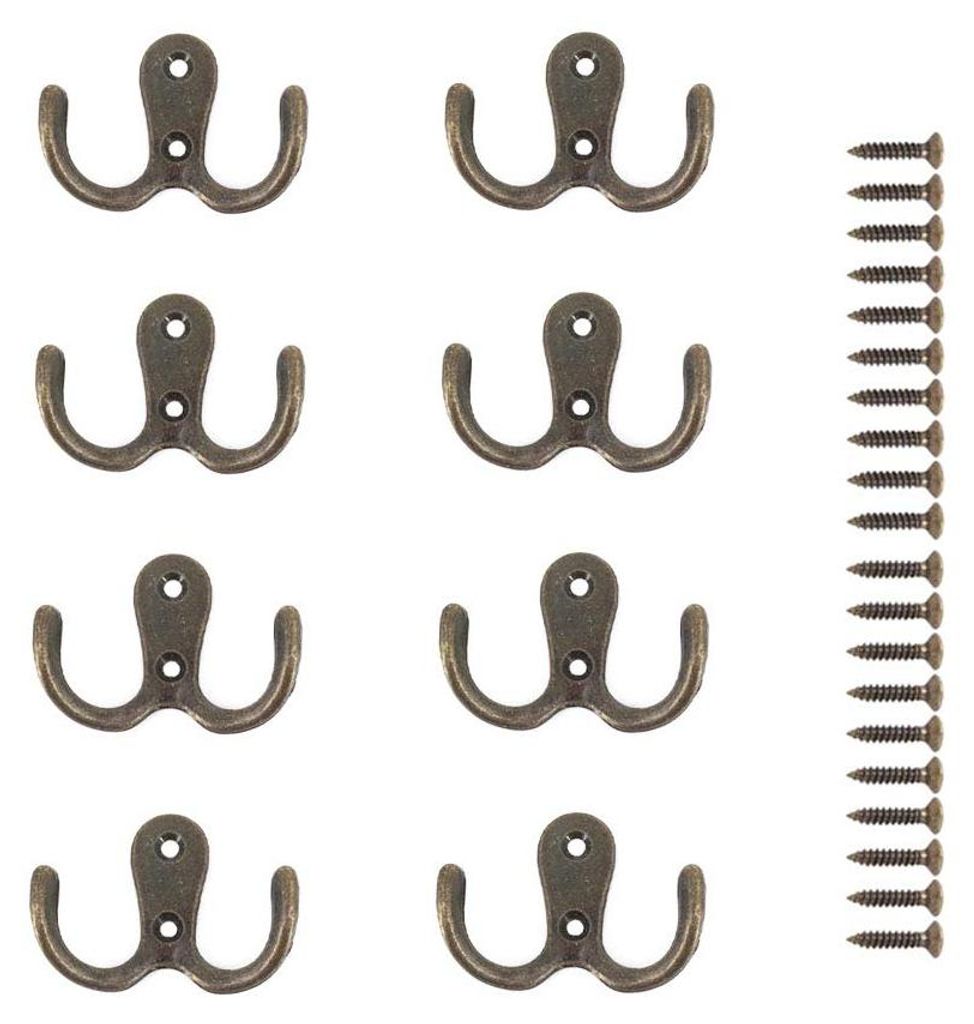 8 Doppelhaken mit Schrauben, Metall, Haken und Aufhängehaken, Aufbewahrung im Haushalt, Regale, Schubladen, Schränke, Badewanne (Bronze)
