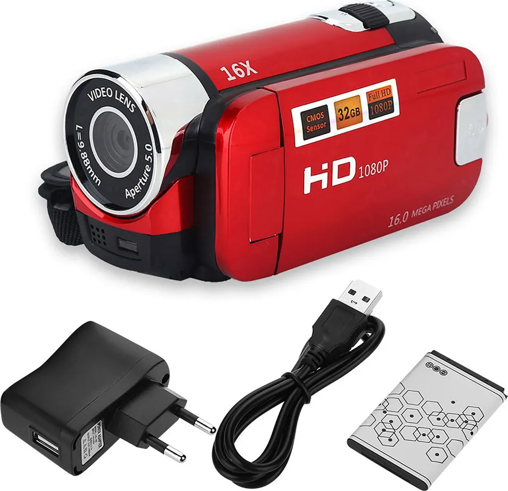 Videocamera digitale ad alta definizione Full HD -Rotazione 16x Video DV -Camera (rosso)