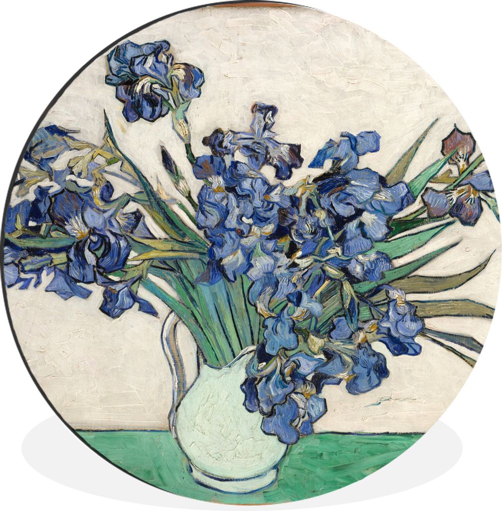 MuchoWow Aluminium Wandkreis Stilleben mit Schwertlilien - Vincent van Gogh Ø 60 cm Wanddeko Modern Wohnzimmer - Wand Kreis - Wandbild - Schlafz...