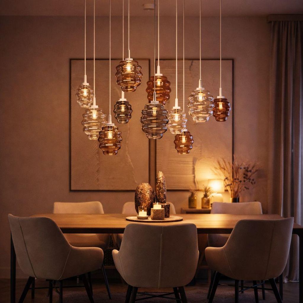 s.luce Echos Glas-Hängelampe Aufhängung 150cm Weiß Klar Ø 18cm Aufhängung Weiß Oval, Rund