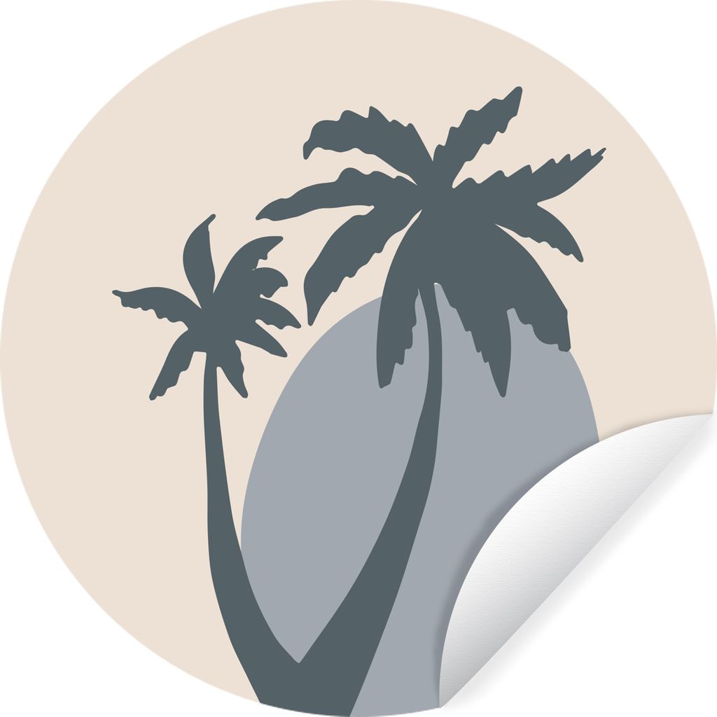MuchoWow Runde Wandtattoo - Wandsticker Tapete Aufkleber Palme - Pastell - Sonne - Blau Ø 80 cm Selbstklebend und Repositionierbar - Wandaufkleb...
